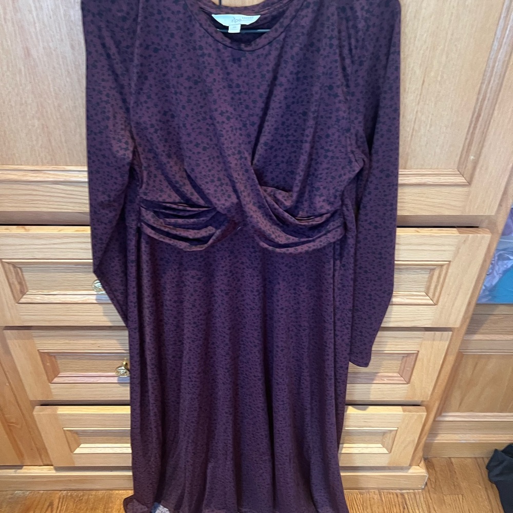 Ripe Maternity Dark Red Patterned Long Sleeve Dress